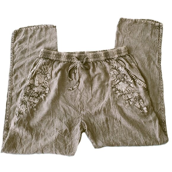 Solitaire Gray Boho Embroidered Pants with Pockets! XL - Picture 1 of 3